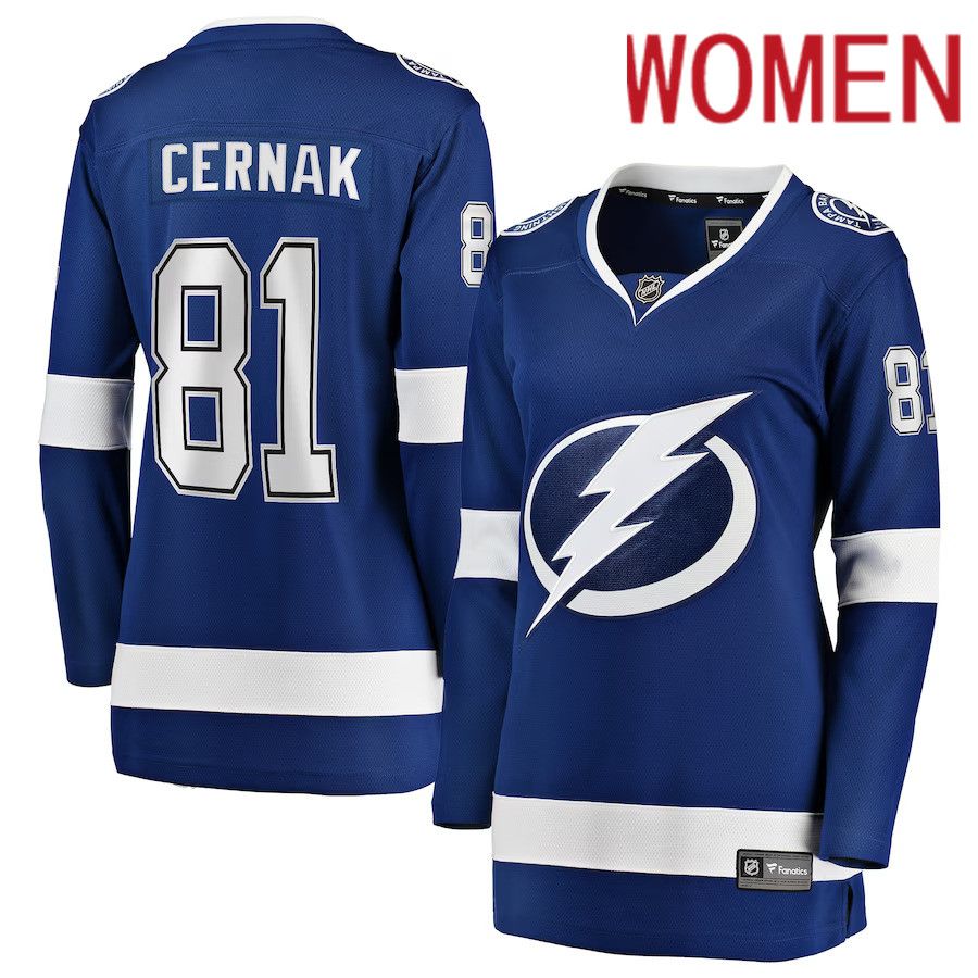 Women Tampa Bay Lightning 81 Erik Cernak Fanatics Branded Blue Home Breakaway Player NHL Jersey